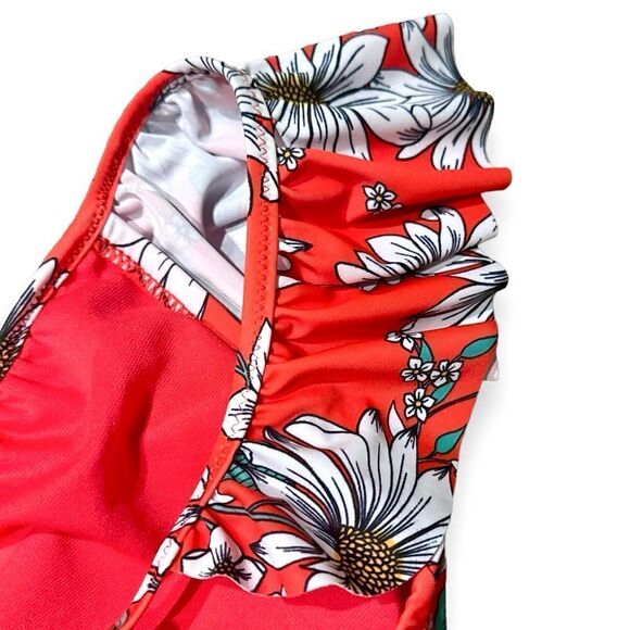 Jessica Simpson swimsuit one piece ruffle salsa red floral Small - Picture 9 of 11